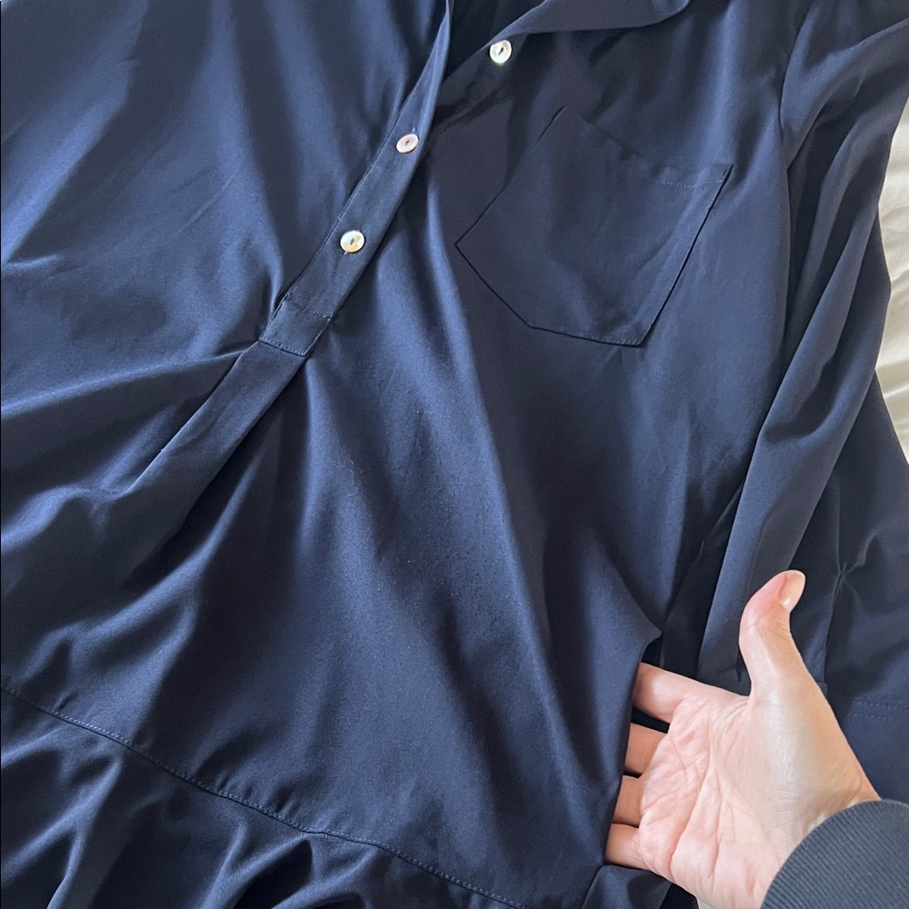 Button-Front Navy Collared Dress - image 3